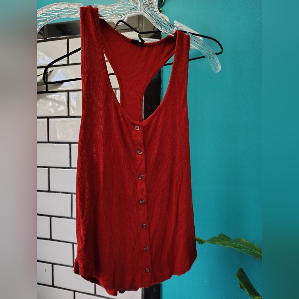 Out From Under Urban Outfitters Dark Red Racerback Button Tank Top Size Large
